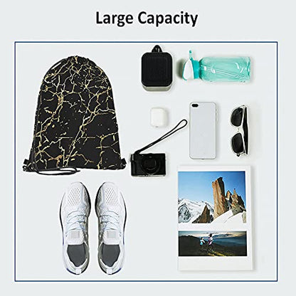 Golden Black Marble Drawstring Bags Backpack Bag Marbling Texture Art Ink Paint Abstract Design Natural Sport Gym Sack Drawstring Bag String Bag Yoga Bag for Men Women - color: Multi-a110