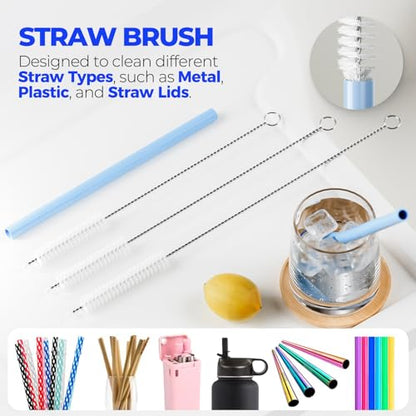 Holikme 6 Pack Bottle Brush Set, 14" Long Handle Stainless Steel Bottle Cleaner Brush, 3 Straw Brushes, 4-in-1 Bottle Cleaning Brush for Water Bottle, Baby Bottle, Blue&White - color: Blue&white, size: 6Pack