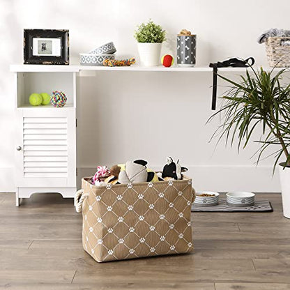 Bone Dry Pet Storage Paw and Bone, Trellis Collection, Medium Rectangle, 16x10x12, Taupe - color: Taupe, size: Medium Rectangle, 16x10x12"