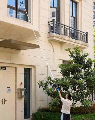 16 Foot High Reach Ceiling Fan Duster with 4.5-8ft Heavy Duty Extension Pole, Microfiber Feather, Cobweb Duster, Window Squeegee Kit Cleaner, Cleaning Gloves - size: 8ft