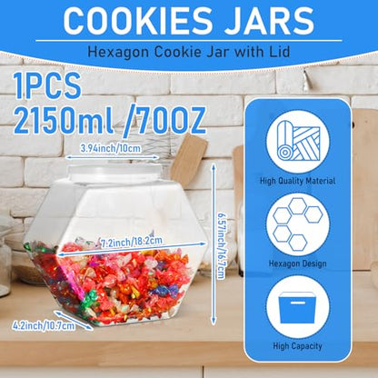 Uiifan Plastic Candy Jar with Lid Clear Hexagonal Fish Bowls,70 Oz - size: 70 oz