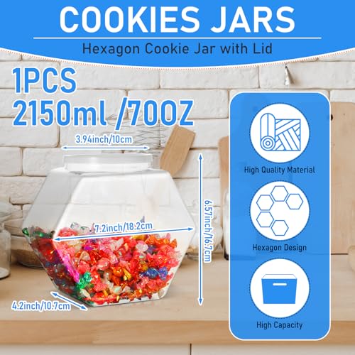 Uiifan Plastic Candy Jar with Lid Clear Hexagonal Fish Bowls,70 Oz - size: 70 oz