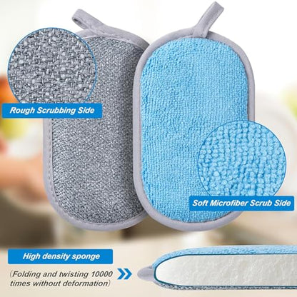 Non Scratch Scrub Sponge-6pack, Dual-Sided Sponges Kitchen(L,Gray-Blue) - color: Grey-blue, size: Large(Pack of 6)