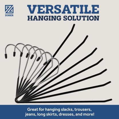 Zober Pants Hangers Non Slip - Open Ended Pants and Jean Hangers for Closet - Space Saving Clothes Hanger - Strong, Durable, Metal Pant Hangers (Black 2O Pack) (Pack of 6) - size: 2O Pack (Pack of 6)