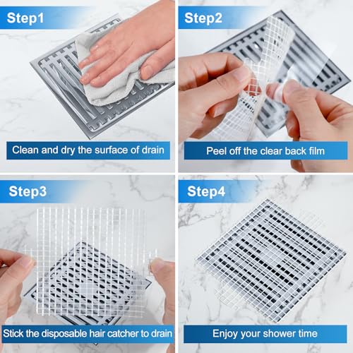 25 Pack, Disposable Shower Drain Hair Catcher Mesh Stickers,Disposable Hair Drain Catcher. (4.1inch Square)