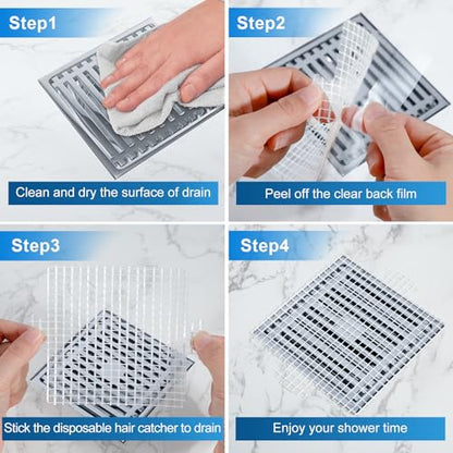 25 Pack, Disposable Shower Drain Hair Catcher Mesh Stickers,Disposable Hair Drain Catcher. (4.1inch Square)