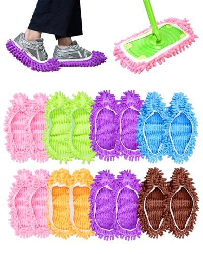 Mop Slippers Shoes 8 Pairs Microfiber Cleaning Slippers for Floor Cleaning - color: 8 Pairs