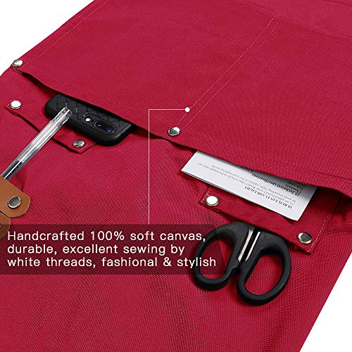 Chef Apron,Cross Back Apron for Men Women with Adjustable Straps and Large Pockets,Canvas,M-XXL (Red) - color: Red