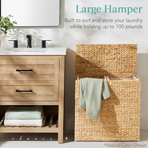 Best Choice Products Large Laundry Hamper with Lid, Natural Handwoven Hyacinth Laundry Basket, W/Removeable & Washable Liner Bag, Portable, Handles, 30 Gallon (114 liters) - Espresso - color: Espresso, size: Large, 114L