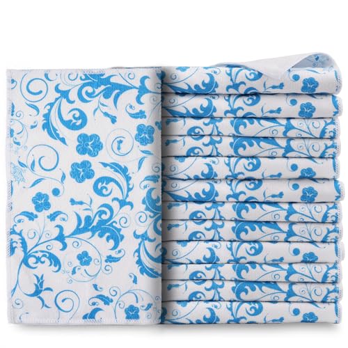 YUA Microfiber Cleaning Cloth 12 Pack,Microfiber Towels Cleaning,Microfiber Towels for Cars,Absorbent Dish Washing Cloth,Reusable Cleaning Cloths Lint Free (Blue Bellflower) - style: Blue Bellflower）