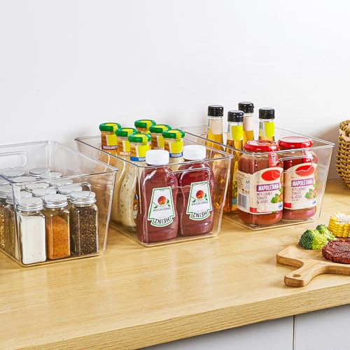 YIHONG 36 Pack Clear Pantry Organizer Bins, Plastic Containers with Handle for Kitchen,Freezer,Cabinet,Closet,Bathroom Under Sink Storage - size: L(11.2"L x 7.5"W x 6"H) (Pack of 6)