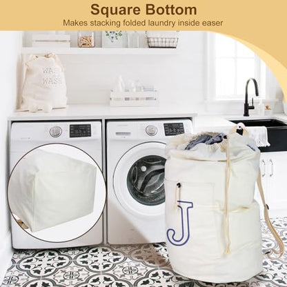 Laundry Bag Backpack Personalized Initial Canvas Laundry Bag, Letter J - color: Letter J, size: X-Large