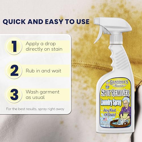 Grandma's Secret Spot Remover Laundry Spray - Chlorine, Bleach and Toxin-Free Fabric Stain Remover for Clothes - Removes Oil, Paint, Blood and Pet Stains - 16 Oz, 2 Pack - size: 16.00 Fl Oz (Pack of 2), style: Spot Remover
