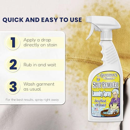Grandma's Secret Laundry Spray - Chlorine, Bleach and Toxin-Free Stain Remover for Clothes - Fabric Stain Remover Removes Oil, Paint, Blood and Pet Stains – 16 Ounce - size: 16.00 Fl Oz (Pack of 1), style: Spot Remover