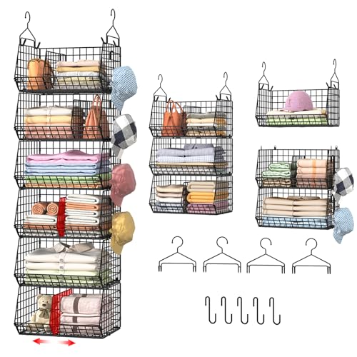 Jautokerdar 6 Tier Extra Large Hanging Storage Organizer,Hanging Closet Shelves with Dividers,Closet Organizer Wire Shelf with 5 S Hooks,Bedroom,Laundry Storag-Black - color: Black, size: 6-Tier