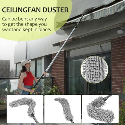 【Upgrade Anti Rotation 】 20FT High Reach Duster Kit,Lightweight Aluminum Alloy Extension Rod,5-Piece Set,210° Steering Head Clean Various Angle,for Cleaning Ceiling,High Wall - size: 12FT