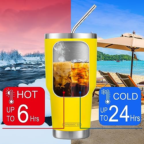 D·S 30oz Yellow Tumbler Double Wall Vacuum Insulated Travel Coffee Mug - color: Yellow