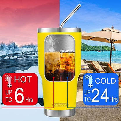 D·S 30oz Yellow Tumbler Double Wall Vacuum Insulated Travel Coffee Mug - color: Yellow