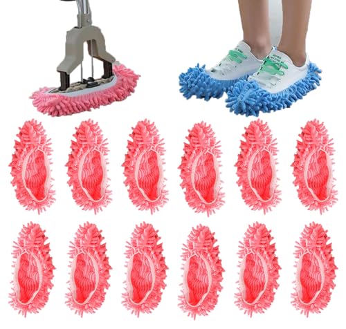 6 Pairs (12 Pieces) Dust Mop Slippers Shoe Cover Multi-Function Soft Washable Reusable Floor Cleaning Shoe Cover House Kitchen Office Cleaning Tools (Pink)