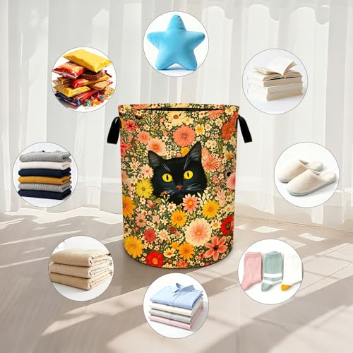 Cat Flower Laundry Basket Waterproof Laundry Hamper Foldable Laundry Bag with Handles for Bedroom, Bathroom, Office, Clothes Storage - color: Cat Flower