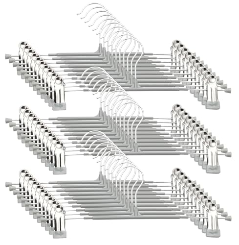Pants Hangers with Clips - 30 Pack Heavy Duty, Non-Slip Adjustable Space Saving Skirt Hangers for Pants, Jeans, Shorts | Gray | 12 Inch - color: Gray, size: 30 Pack