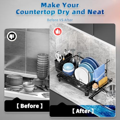 Dish Drying Rack, Stainless Steel-Dish Rack, (Black2 with Sponge Rack ) - color: Black 2