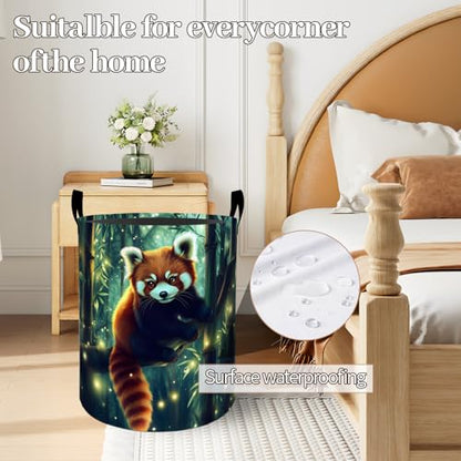 Enchanted Red Panda in Forest Laundry Basket 19.7"x15.7", Collapsible Dirty Clothes Waterproof Cute Animal Laundry Hamper Organizer Toy Storage Bin for Dorm Nursery Bathroom Decor - style: Red Panda08