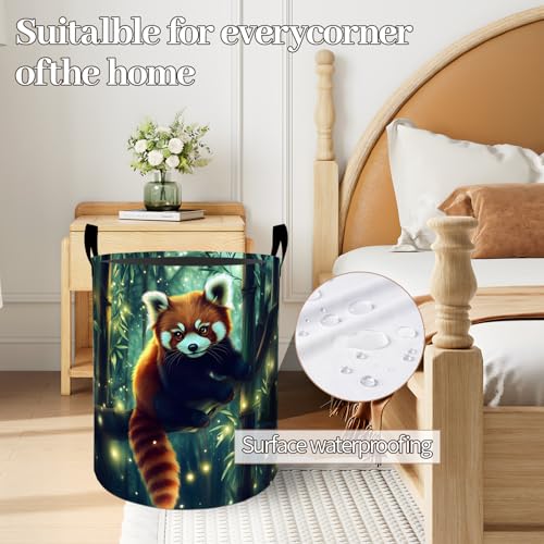 Enchanted Red Panda in Forest Laundry Basket 19.7"x15.7", Collapsible Dirty Clothes Waterproof Cute Animal Laundry Hamper Organizer Toy Storage Bin for Dorm Nursery Bathroom Decor - style: Red Panda08