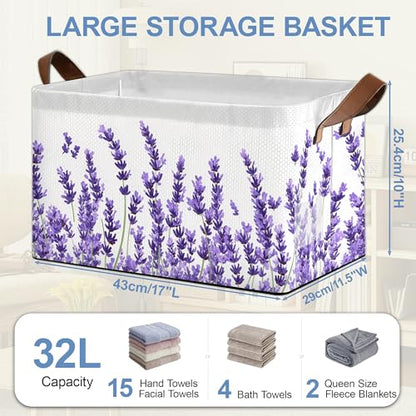 Lavender Storage Baskets,Foldable Organizer Bin with Handles for Home Living Room Bedroom Closet Box 17x11.5x10Inch - color: Lavender
