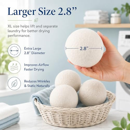Wool Dryer Balls 4 Pack XL,Laundry Dryer Balls