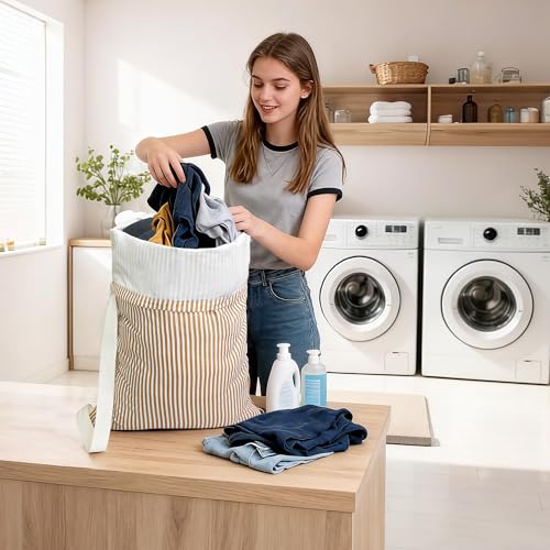 College Laundry Bag 29"×18", Waterproof Dirty Clothes Bag with Handles & Locking Drawstring, Large Capacity Laundry Backpack for Dorm, Laundromat, Apartment, Travel & Camping (coffee)