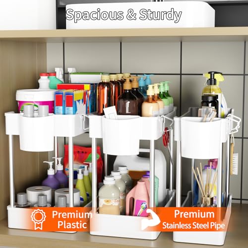 3 Pack Under Sink Organizer Bathroom and Storage Cabinet (White) - color: White