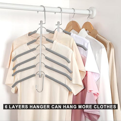 TOPIA HANGER Clothes Hanger Space Saving, 6 Tier Shirt Coat Hangers Space Saving No Bump Shoulder Hangers with No Slip Foam Padded Closet Organizers and Storage for Men and Women 2 Pack CT87G - color: Gray Two Pack