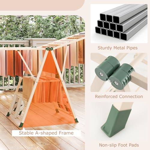 GIANTEX Foldable Metal Clothes Drying Rack, 72.5" Height Adjustable Wings - color: Beige, size: 72.5"L x 39"-66"H