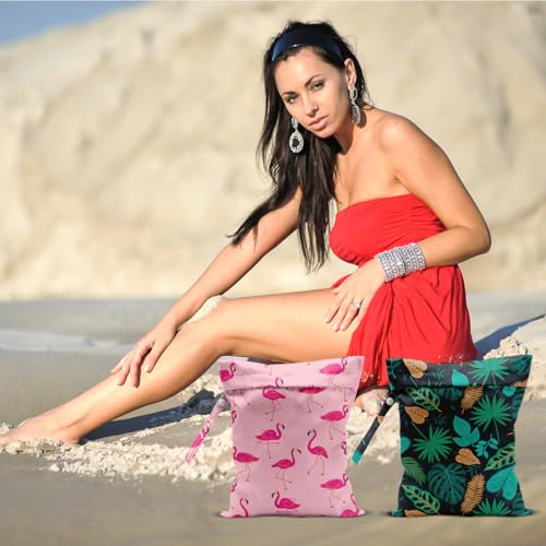 2Pcs Pink Flamingo Wet Bags, Flamingo Gifts for Women Girls Friends - color: Flamingo and plant 1423