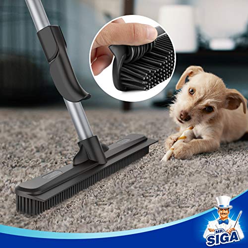MR.SIGA Pet Hair Removal Rubber Broom with Built in Squeegee - size: 12.6*2.1*62 in
