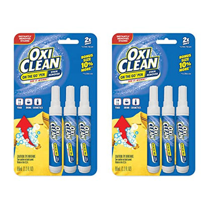 OxiClean On The Go Stain Remover Pen for Clothes, Portable Instant Stain Remover Stick with Scrubber Tip, Travel-Friendly Pen for Clothes Laundry, for Food Drink Cosmetics, 6 Count