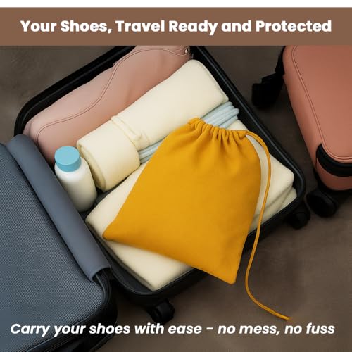 LFH Cotton Rich Shoe Storage Bags with Drawstring, Dustproof Breathable Reusable Organizer, Perfect For Travel, Dorm, Hotel, College, Gym, Easy to Carry, Machine Washable 12"x17" (Pack of 6) - Golden - color: Gold, size: 12"x17" (Pack of 6)