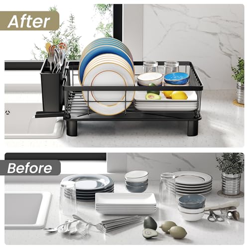 SNTD Dish Drying Rack for Small Kitchen Counter, 11" W x 15" L, Black - color: Black, size: 11" W x 15" L