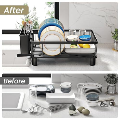 SNTD Dish Drying Rack for Small Kitchen Counter, 11" W x 15" L, Black - color: Black, size: 11" W x 15" L