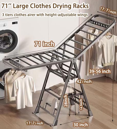 Large Clothes Drying Rack Foldable, 3-Level Metal Laundry Dryer Stand