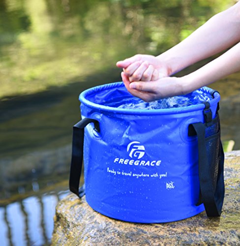 Freegrace Collapsible Water Bucket 10L Portable Camping Sink and Wash Basin - color: Navy Blue, size: 10L