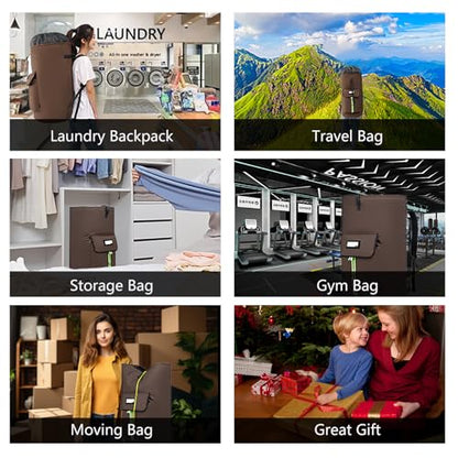 laundry bag backpack,extra-large heavy duty laundry bags,laundry backpack for college students,drawstring closure (Brown) - color: Brown