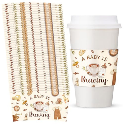 Jingmore 50 Pcs a Baby Is Brewing Coffee Cup Sleeves Disposable Sleeves Brewing Coffee Cups Paper Holder Baby Shower Party Decorations for Baby-shower Birthday Party Supplies - style: A Baby is Brewing