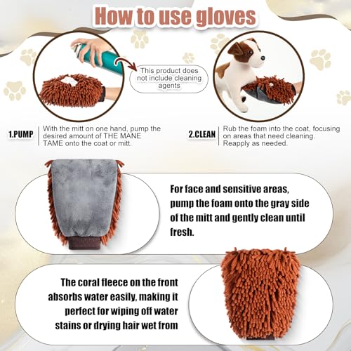 Teenyyou 2 Pcs Dog Towel Chenille Microfiber Pet Grooming Gloves,Brown - color: Brown