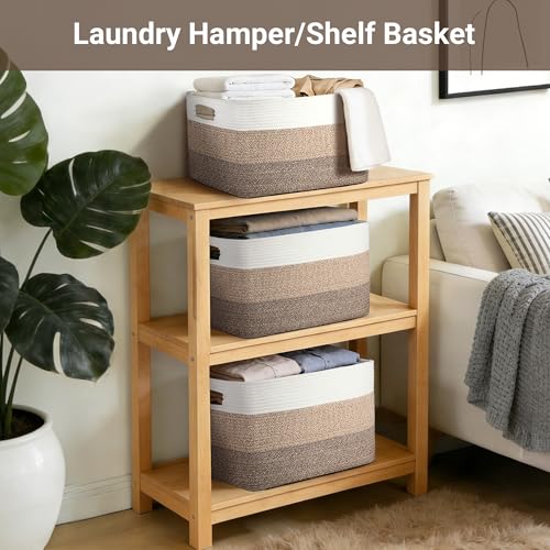 Extra Large Laundry Basket, 25"x16"x16" Rectangle Woven Basket - color: Gradient Brown/White, size: 108L