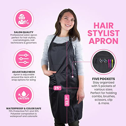 Hair Stylist Apron - Black - PVC Waterproof Salon Apron Hair Cutting - color: Black Apron - Pvc and Polyester