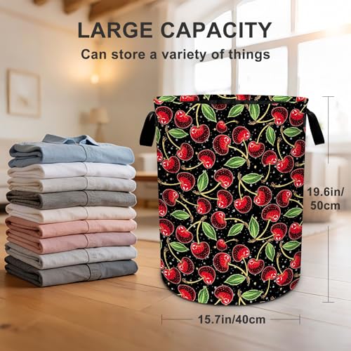 Cherry Laundry Basket Waterproof Laundry Hamper Foldable Laundry Bag with Handles for Bedroom, Bathroom, Office, Clothes Storage - color: Cherry