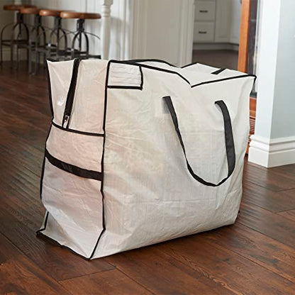 Household Essentials 2622 MightyStor Large Storage Bag with Handles | Clothing and Linen Storage Bag | White Tarp with Black Trim - size: Large