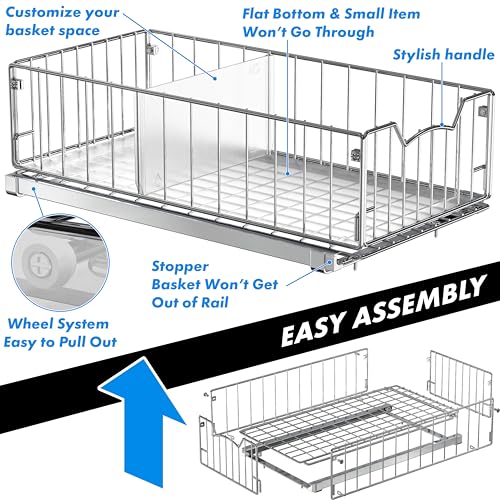Simple Houseware Pull-Out Cabinet Sliding Basket, 17.2Dx9.7Wx5H, Chrome - color: Chrome